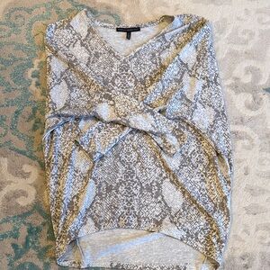 White House Black Market Gray and Cream Snake-Print Tunic Top